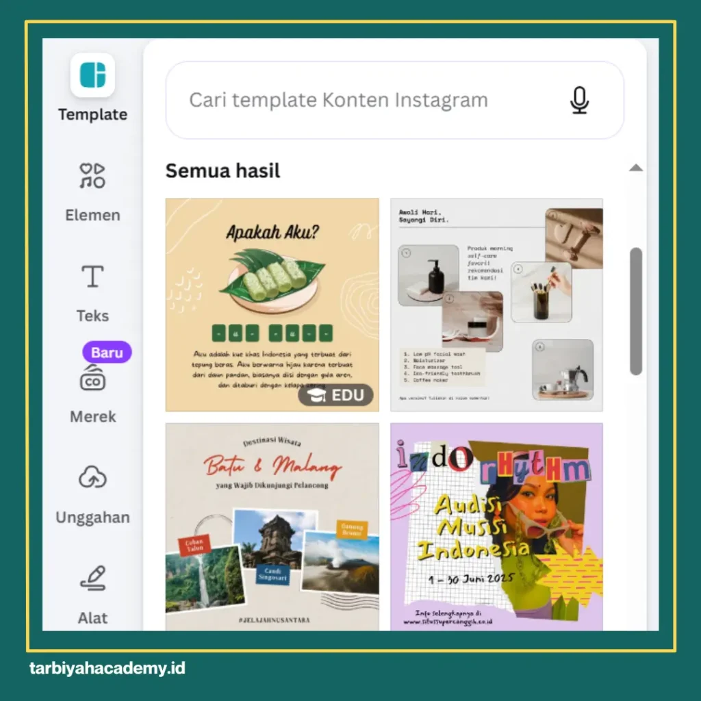 cara mencari dan memilih template di Canva