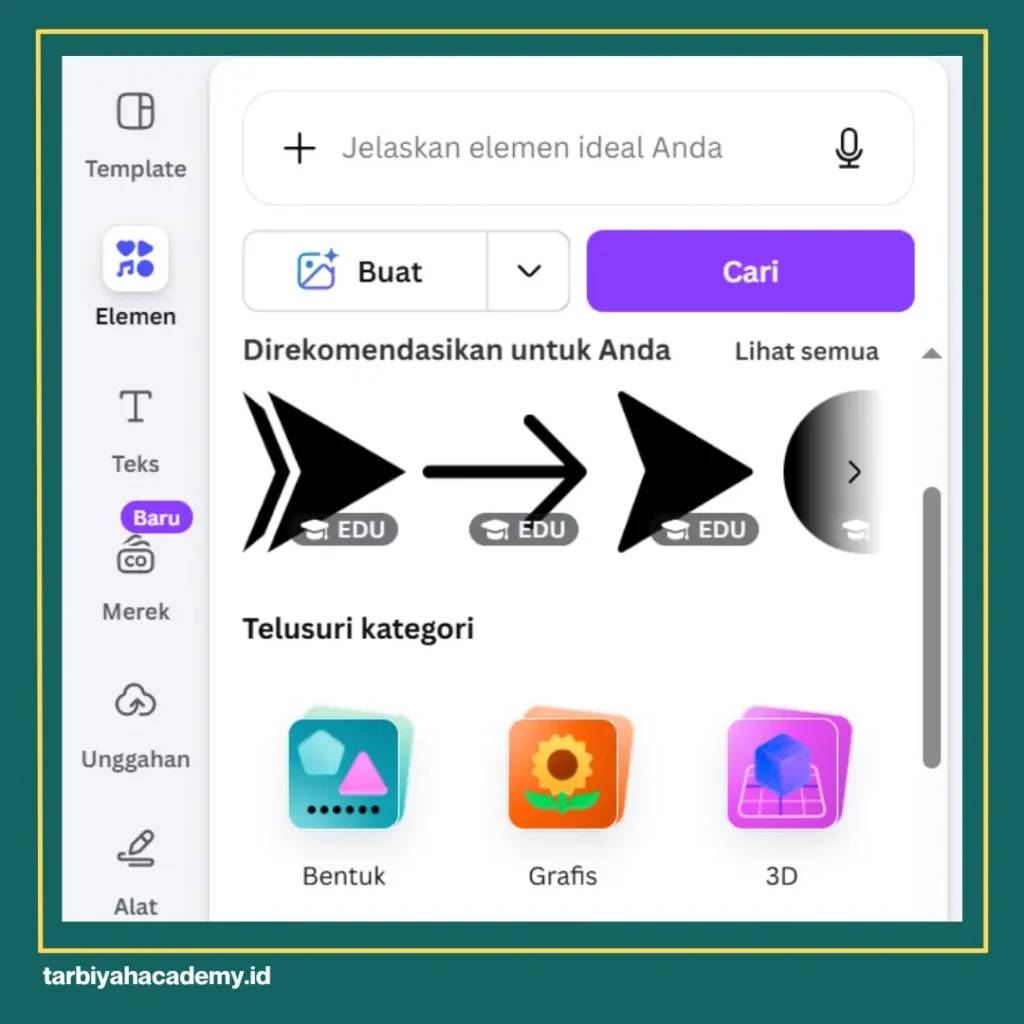 panel elemen dan grafis di Canva